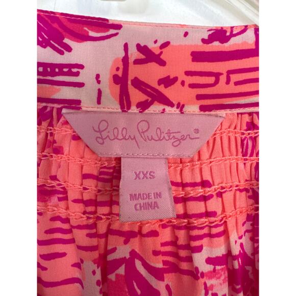 Lilly Pulitzer Elsa Silk Top Rule Breakers Print V Neck Long Sleeve XXS Resort - Picture 6 of 10